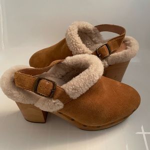 Madewell Heeled Clogs in Shearling Size 8
